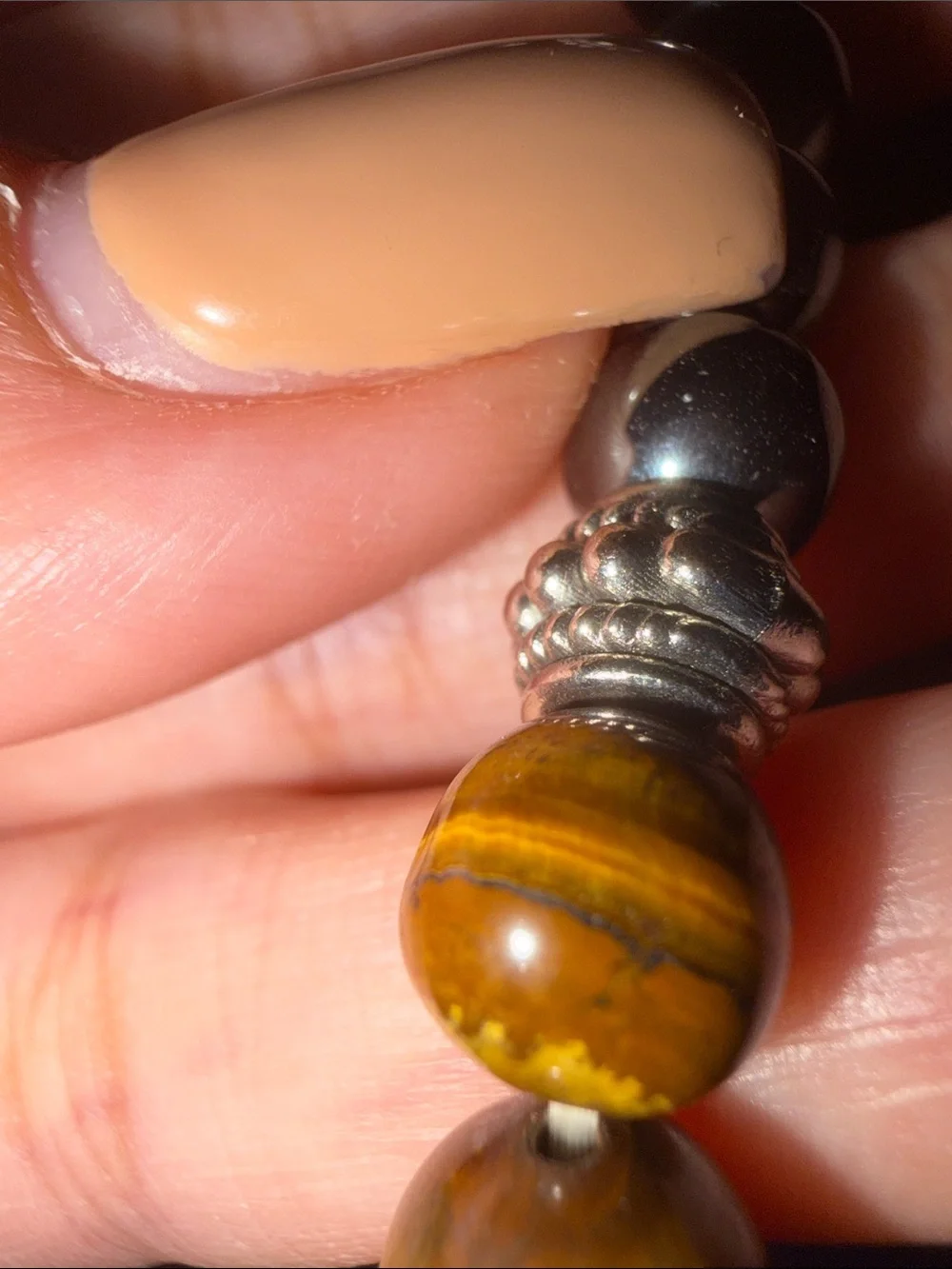 Beaded Bracelet with Tiger Eye and Black Stones NWT